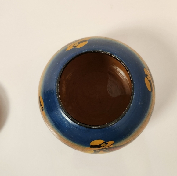 Vintage Peru Handpainted Art Pottery Small Round Clay Pot Lid Boho Folk Art - Picture 9 of 13